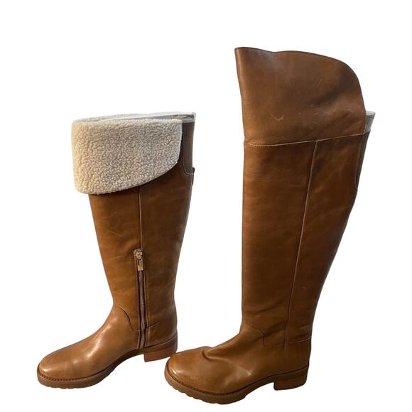 MICHAEL Michael Kors Shoes - NWT Michael Kors Boots 7M Whitaker Tall Leather Zip Faux Shear Foldable Caramel